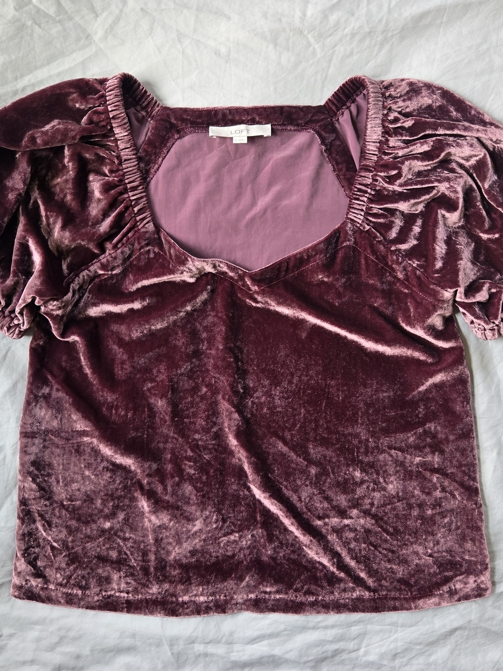 Velvet Romantic Puff Sleeve Feminine Whimsical Fairy Sweetheart Top - Plum